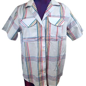 Vintage Dana Alexander Rainbow Plaid Short Sleeve Button Down Size 8 Women's H89